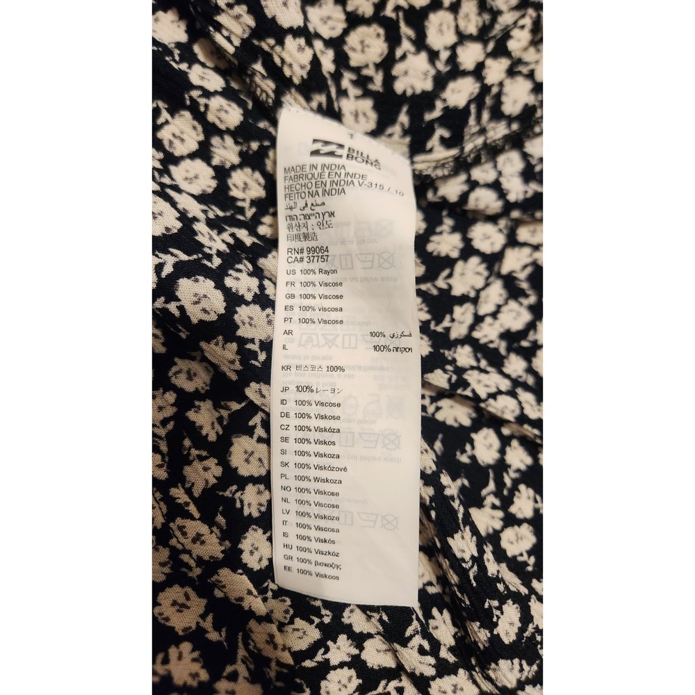 Billabong Night Fox Dress XS Black Floral Smocked Off Shoulder Mini Cottagecore - Picture 10 of 11